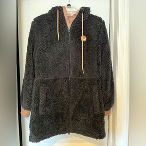 Zyia Black Long Hooded Teddy Jacket XS